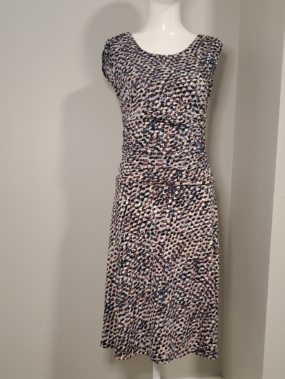 Enfocus Studio Beige and Navy Patterned Midi Dress